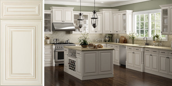 Casselberry Antique White Raised Panel RTA Kitchen Cabinets - RTA Wood Cabinets