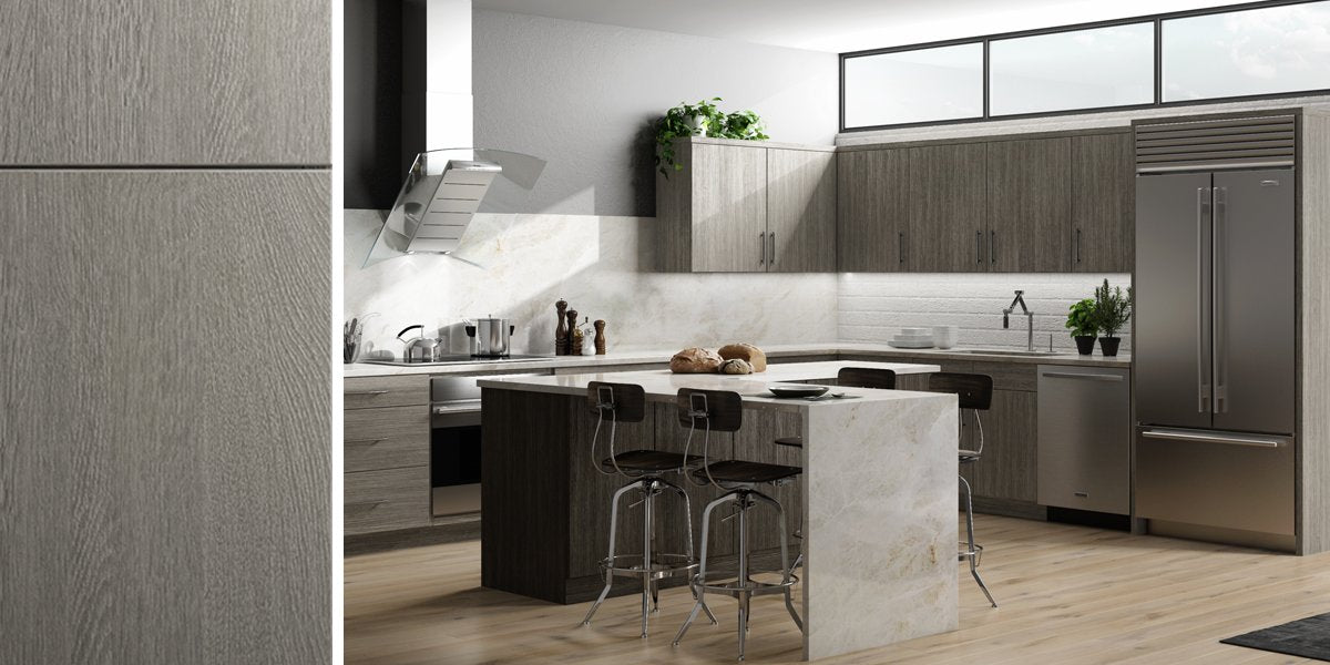 Matrix Silver Slab Panel Assembled Kitchen Cabinets – RTA Wood Cabinets