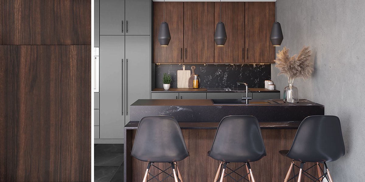 Broadway Walnut Frameless Assembled Kitchen Cabinets – RTA Wood Cabinets