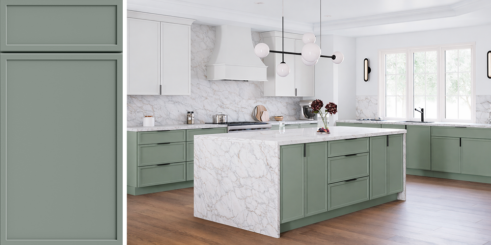 CNC Newport Sage Green thin shaker cabinets