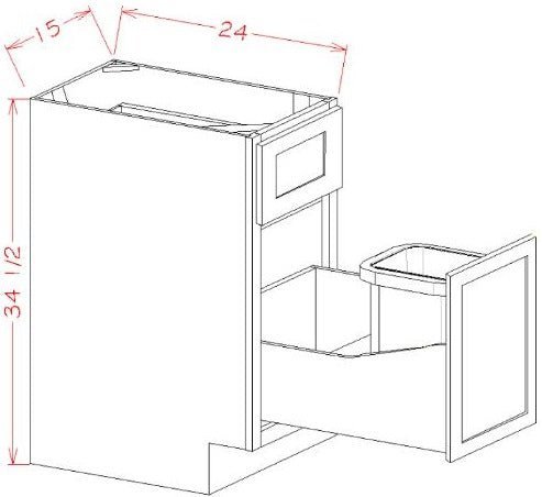 AOM-B15TCPO Oxford Mist Assembled 15" Soft Close Trash Base Cabinet