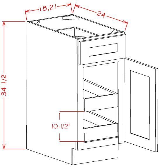 ASEO-B212RS Haven Ember Assembled 21" Base Cabinet With Roll Outs