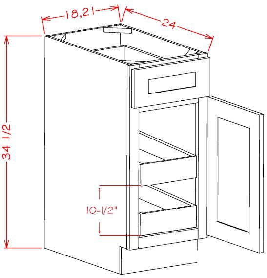 AEW-B182RS Edgeline White Assembled 18" Base Cabinet With Roll Outs
