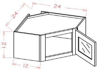 AOW-DCW2412GD Oxford White Assembled 24x12 Wall Diagonal Corner Cabinet - Prepped For Glass, Matching Interior