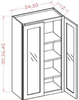 AOW-W3030GD Oxford White Assembled Wall Cabinet - Prepped For Glass, Finished Matching Interior