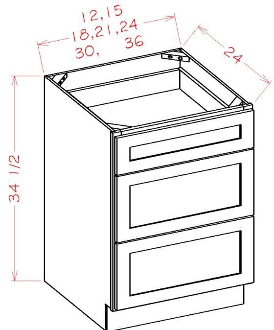 AL-DB21-3 Avalon RTA 21" Drawer Base Cabinet