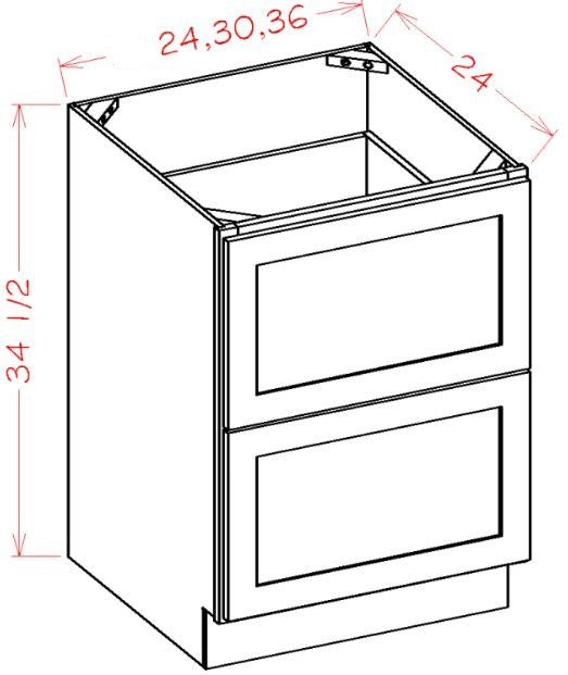 ASW-2DB24 Highland White Assembled 24" Drawer Base Cabinet