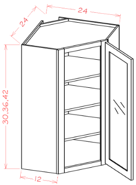 ASG-DCW2436GD Highland Grey Assembled 24x36 Wall Diagonal Corner Cabinet - Prepped For Glass, Matching Interior