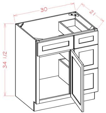 ASW-V3021DR Highland White Assembled Vanity Sink Base cabinet