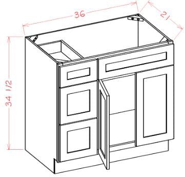 ASW-V3621DL Highland White Assembled Vanity Sink Base cabinet