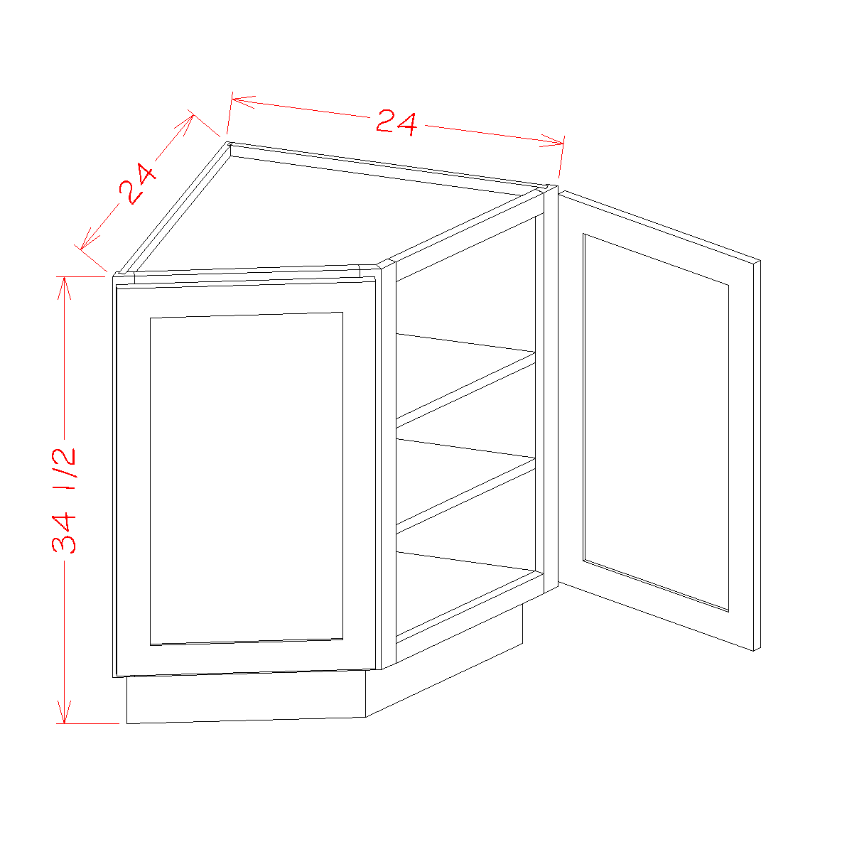 AAIR-AB24 Amesbury Ivory Shaker Assembled 24" Angle Base Cabinet
