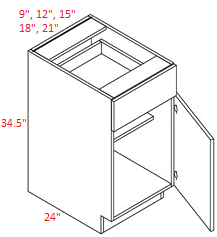 VTR-B18 Euro Red Oak RTA 18" Base Cabinet