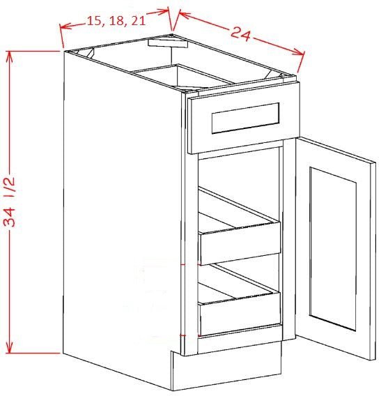 AUBR-B18SCRT Upton Brown Recessed Assembled 18" Base Cabinet With Roll Outs