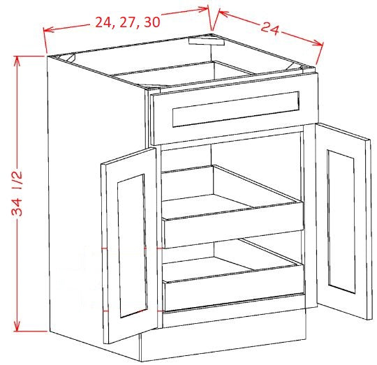 KE-B27BSCRT Essex White RTA 27" Base Cabinet With Roll Outs