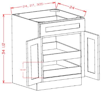 ASW-B30S2RS Highland White Assembled 30" Base Cabinet With Roll Outs