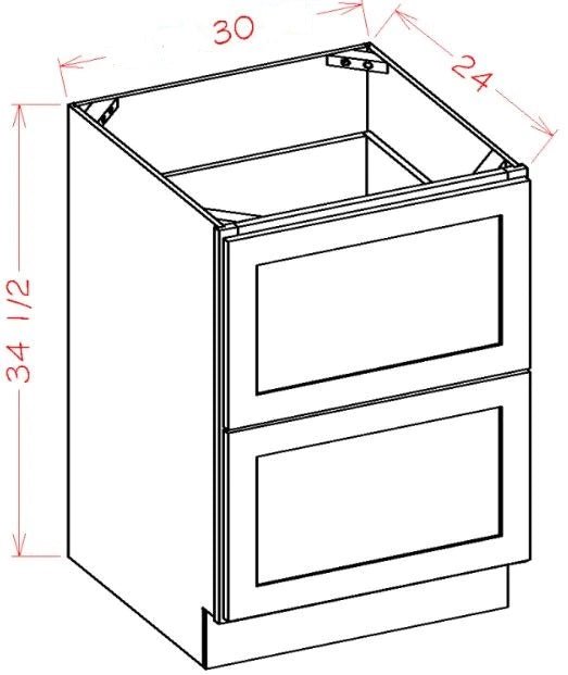 SO-DB30-2 Sterling White RTA 30" Drawer Base Cabinet