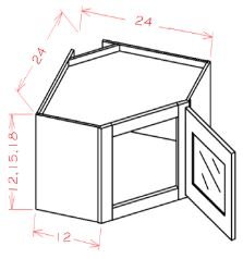 AOW-DCW2415GD Oxford White Assembled 24x15 Wall Diagonal Corner Cabinet - Prepped For Glass, Matching Interior