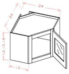 AOM-DCW2415GD Oxford Mist Assembled 24x15 Wall Diagonal Corner Cabinet - Prepped For Glass, Matching Interior