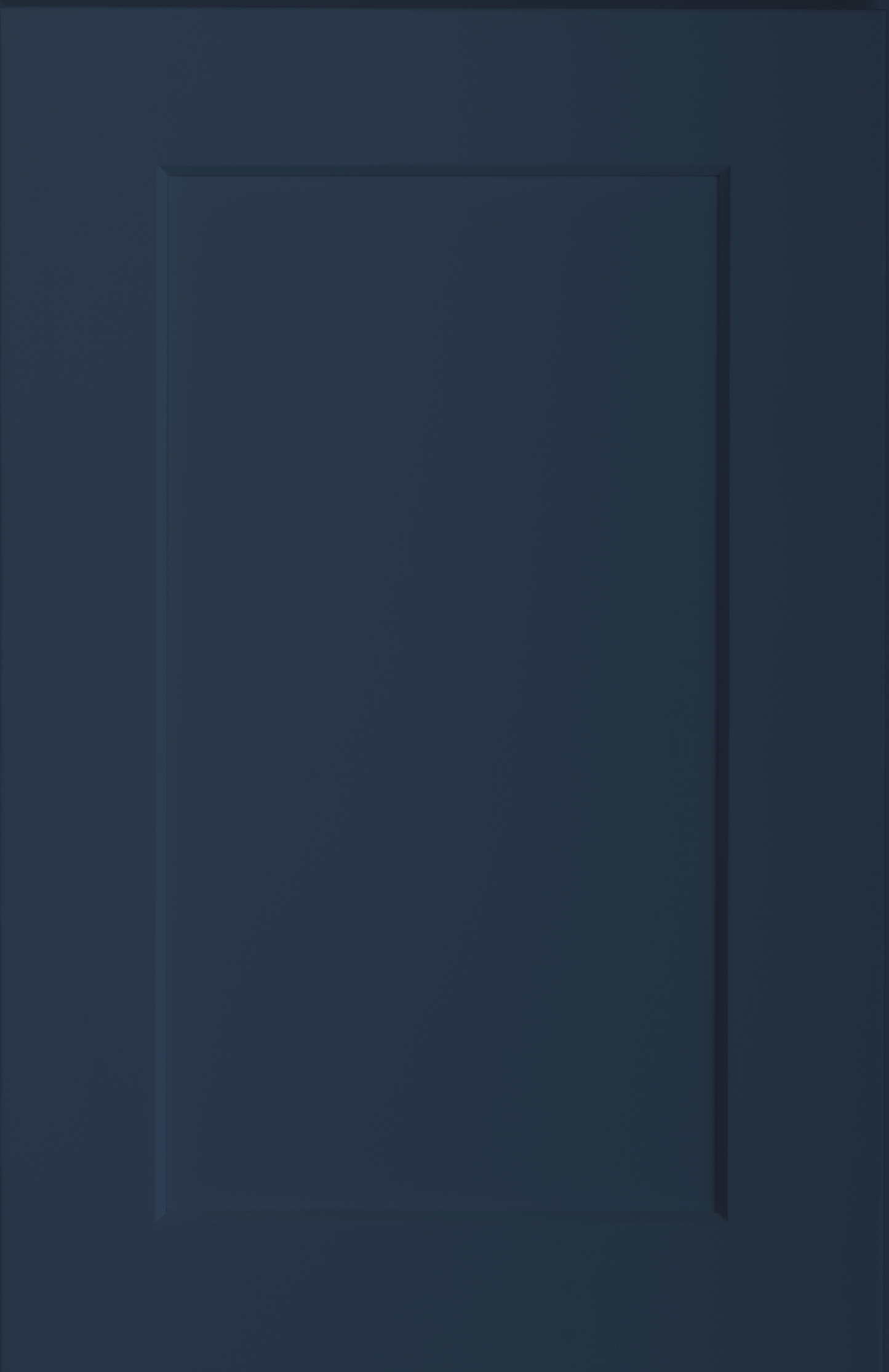 A dark blue, flat-panel cabinet door with a simple recessed center panel and no visible hardware.