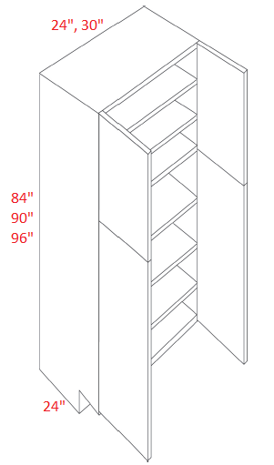 VTR-WP3084 Euro Red Oak RTA 30x84 Pantry Cabinet