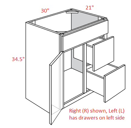 AW-V3021D-R Amesbury White RTA Vanity Sink Base cabinet