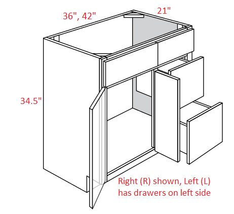 AW-V3621D-R Amesbury White RTA Vanity Sink Base cabinet