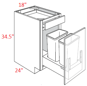 UBR-B18SFTTR-DMK Upton Brown Recessed RTA 18" Soft Close Trash Base Cabinet With Door Mount Kit